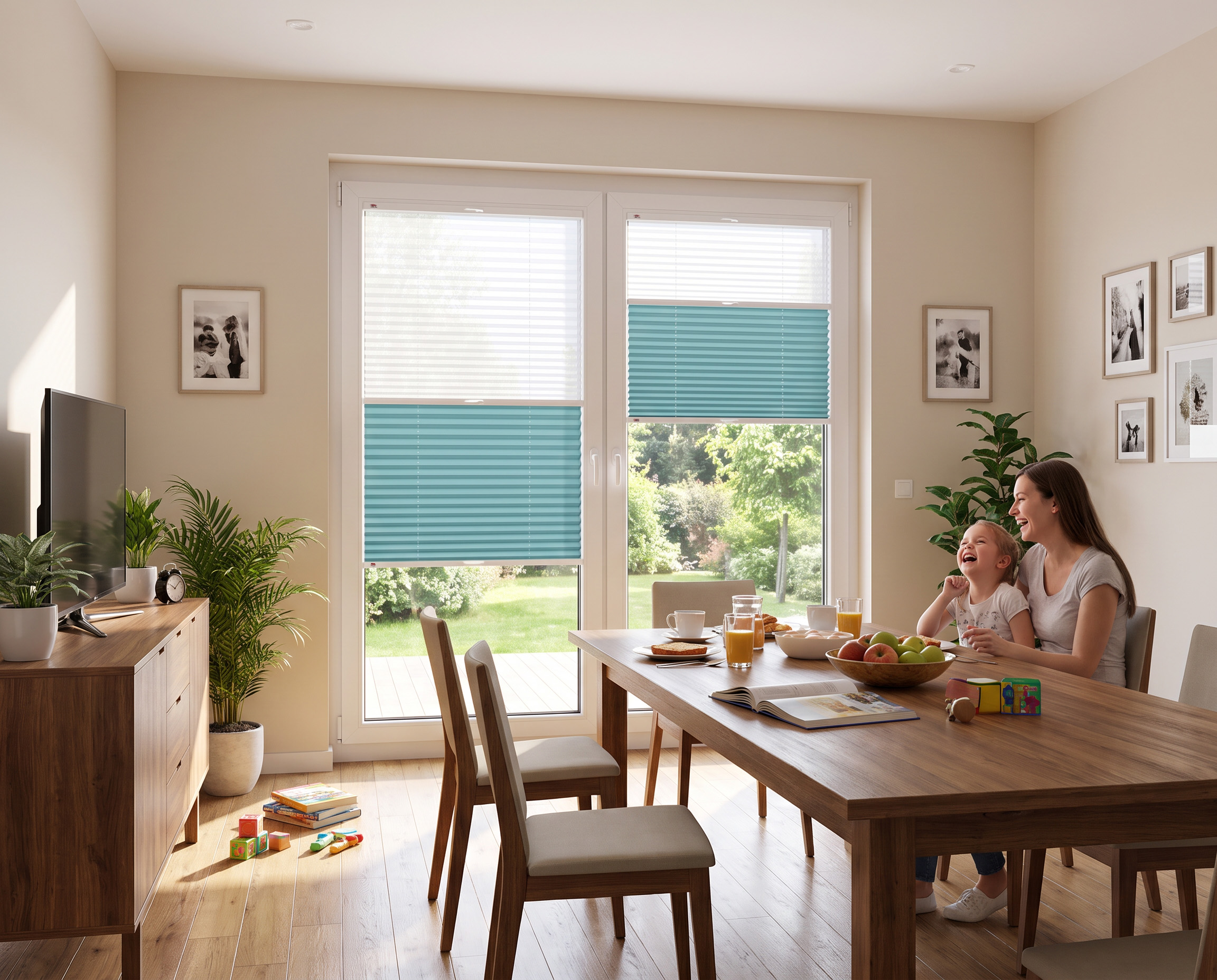 Plisa Veloline DUO 5300 Pastelowy Błękit + firana w aranżacji