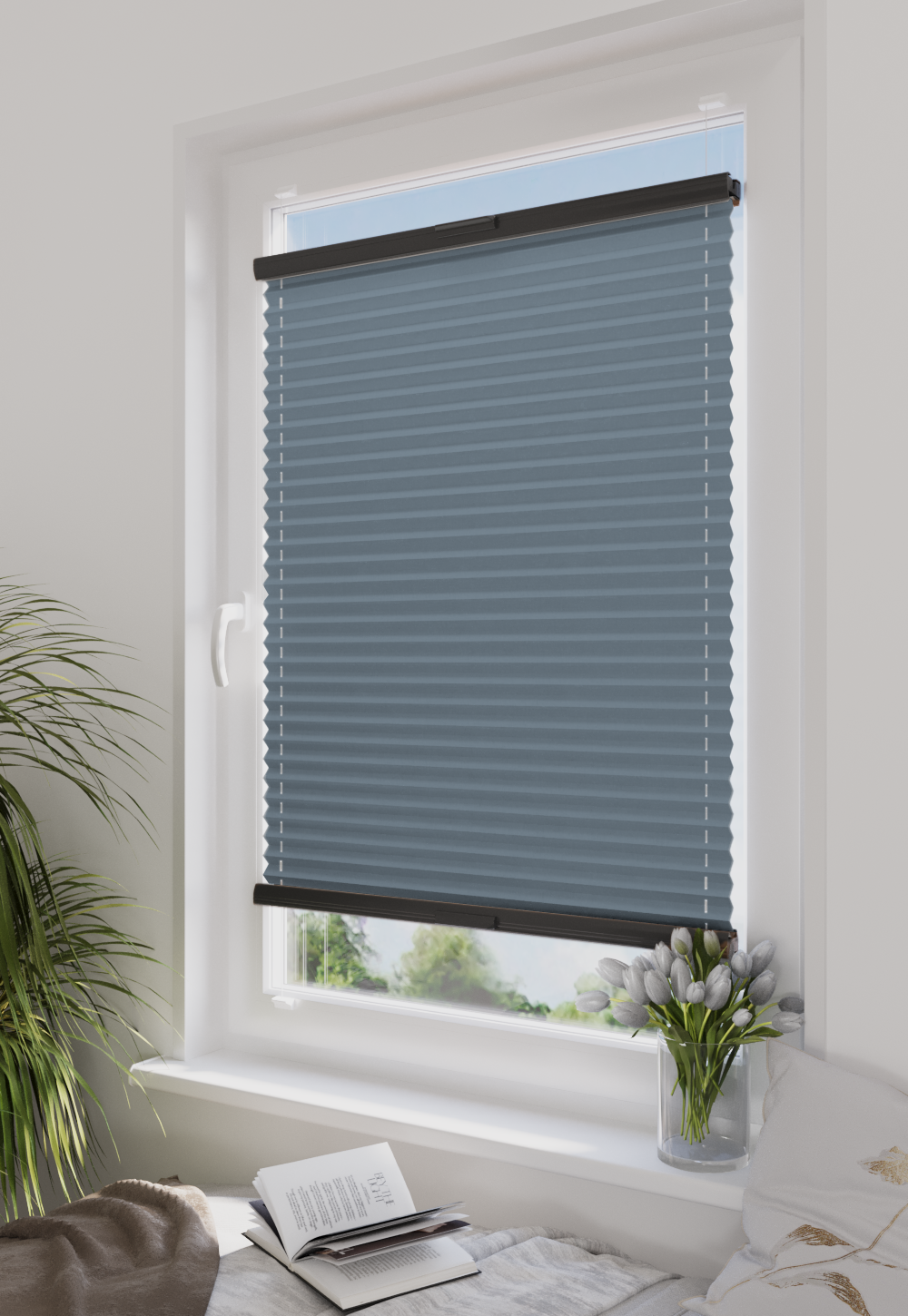 Plisa Veloline Diego Pearl T510 Stalowy Błękit w aranżacji